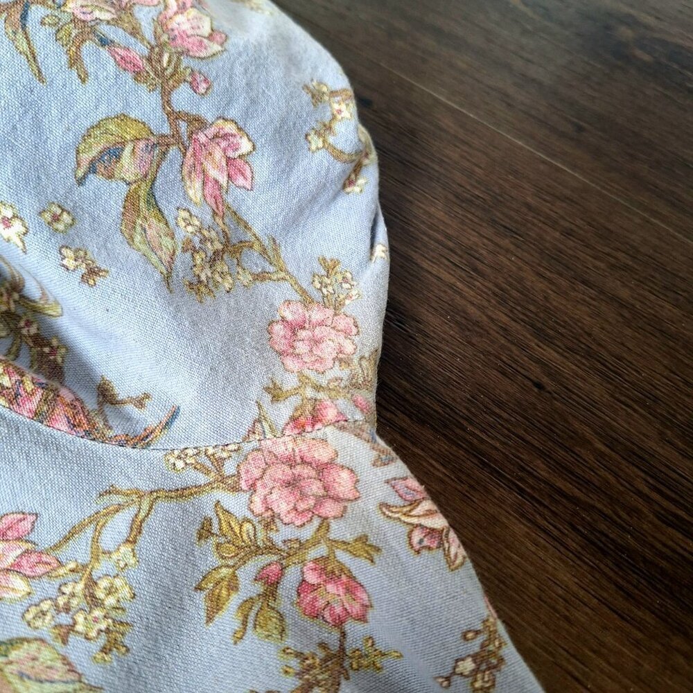 💙 Bila Floral Bird Printed Cotton Flex Dress Size S/M Cottage Romantic Girly - Picture 6 of 8